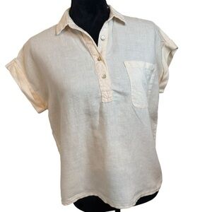Mango | Linen Cotton Blend Casual Soft Peach Shirt | Sz XXS